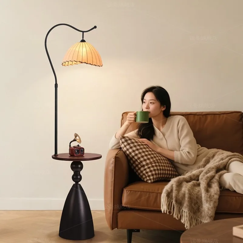 

Vintage Mid Century Metal Floor Lamp with Shelf Ambient LED Light Living Room Bedroom Bedside Home Decor Novelty New Energy