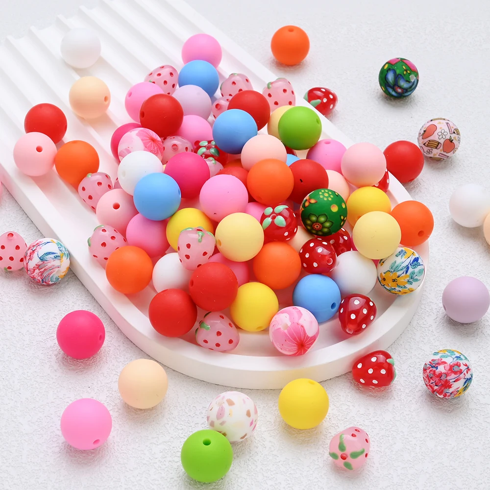

28Pcs Colorful Silicone Round Beads Strawberry Beads Non-toxic Silicone Beads for DIY Baby Bracelets Pacifier Chains