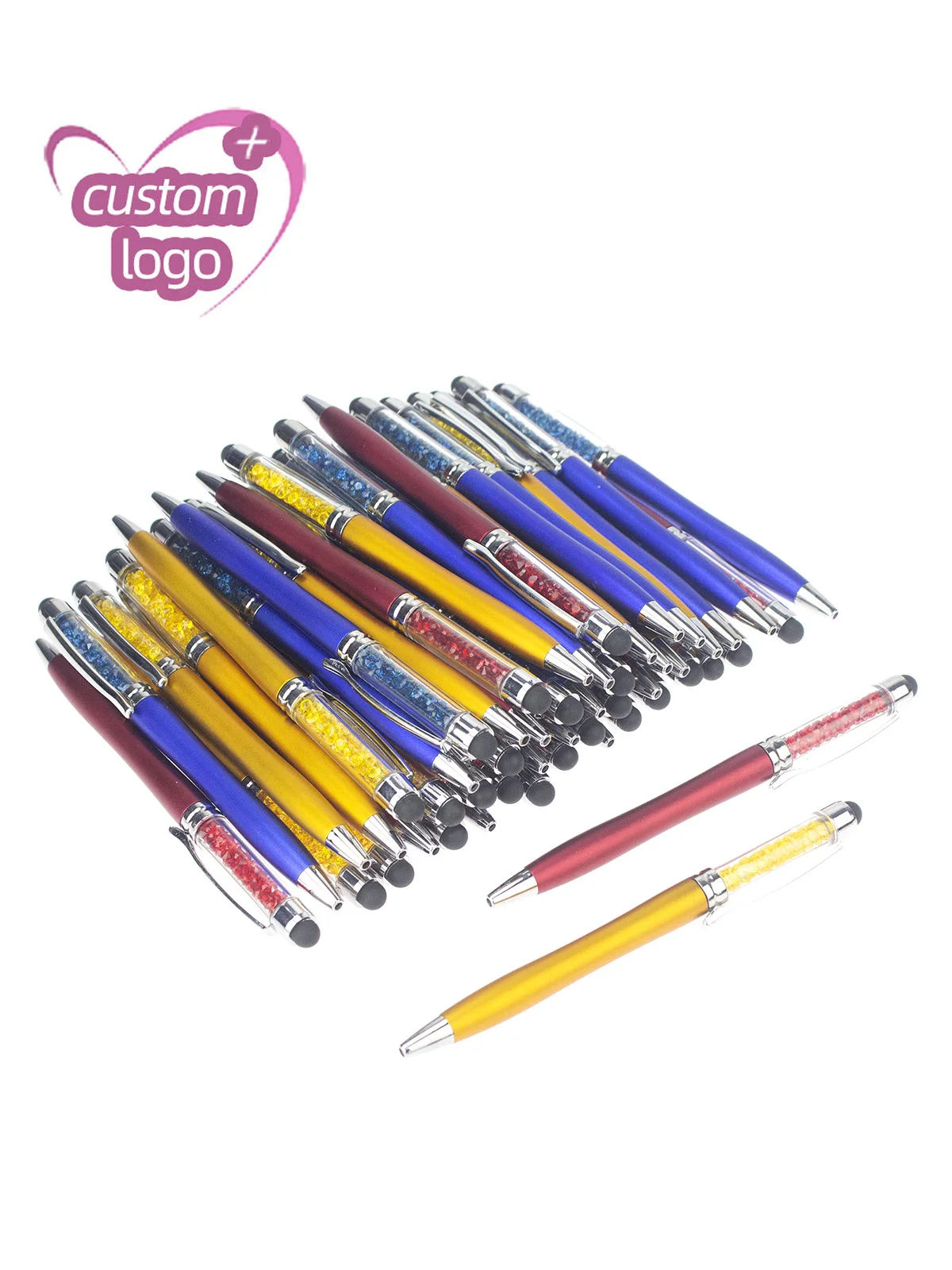 50pcs Customize Logo Stylus Ball Pen Color Csytal Touch Screen Ballpoint Pen Promotional Gift Pen Personalized Giveaway Bulk Lot