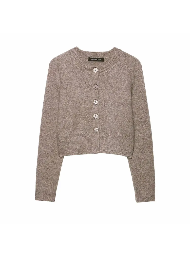 

Elegant Knitted Cardigan For Women 2025 Autumn Casual Basic Short Sweater Ladylike Daily Knitwear Coat Jacket
