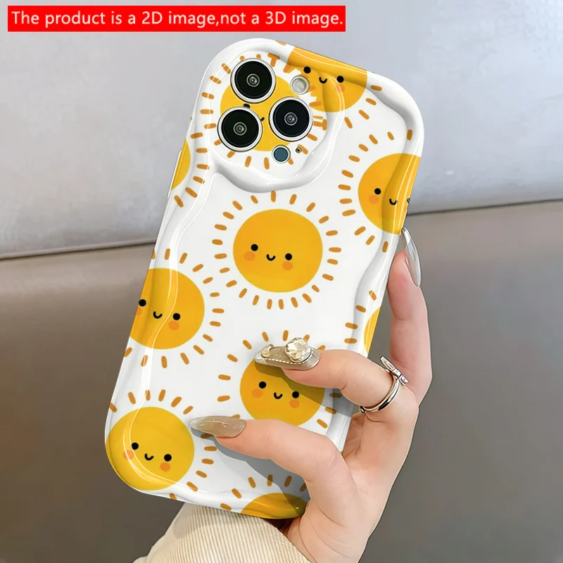 Ripple Pattern Phone Case For iPhone 17 16 15 Pro Max 14 13 12 11 Pro Max 17 Matte Shell Soft TPU Korean Happy Flower Sun Cover