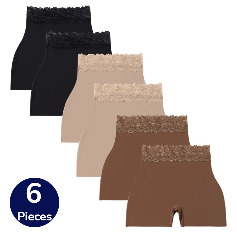 

BZEL 6PCS Women's Panties Sweet Lace Flower Female Boxers High Waist Underwear Shape Body Breathable Comfortable Boyshorts Sale