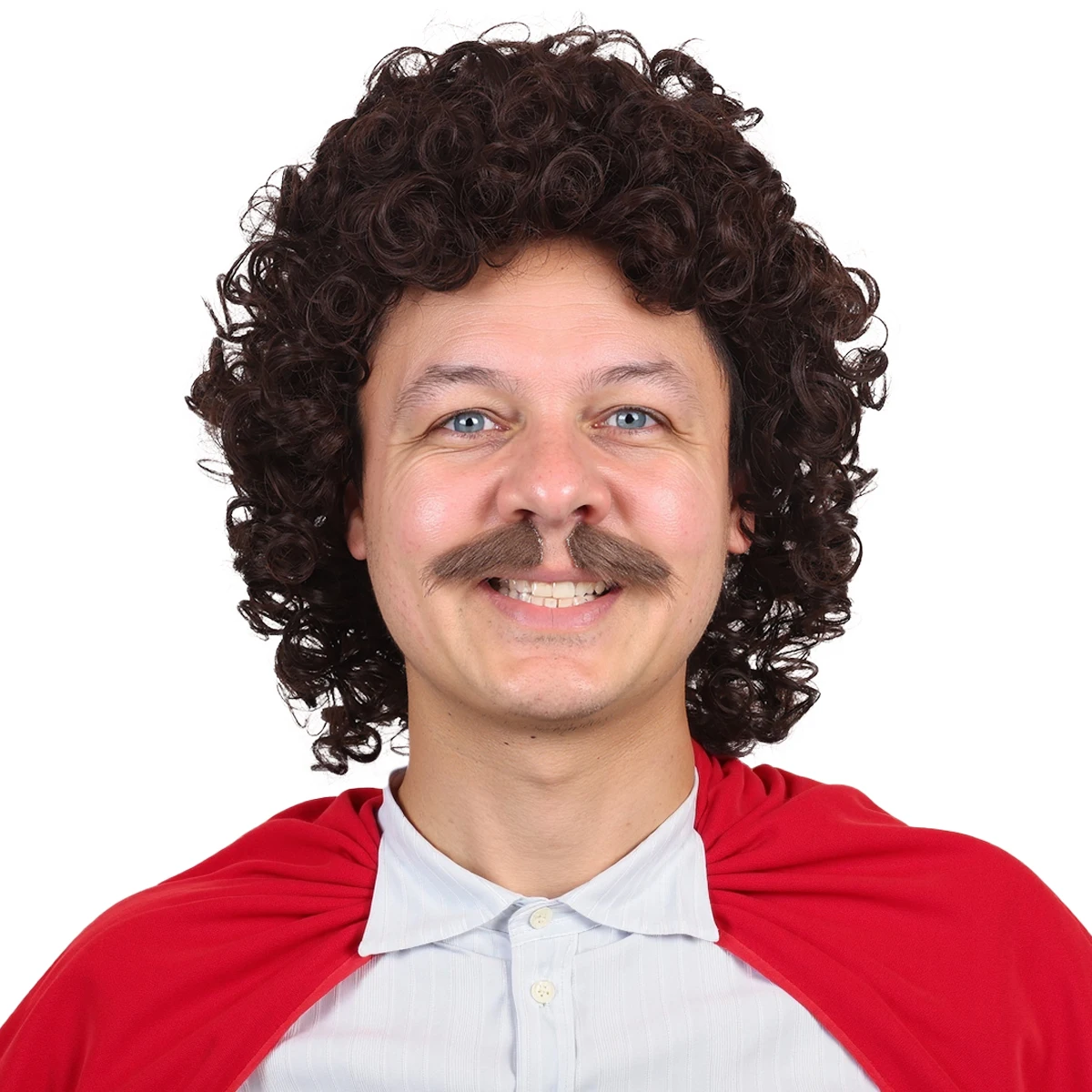 

Kyo Brown Short Curly Cosplay Wig with Mustache for Nacho Libre Costume