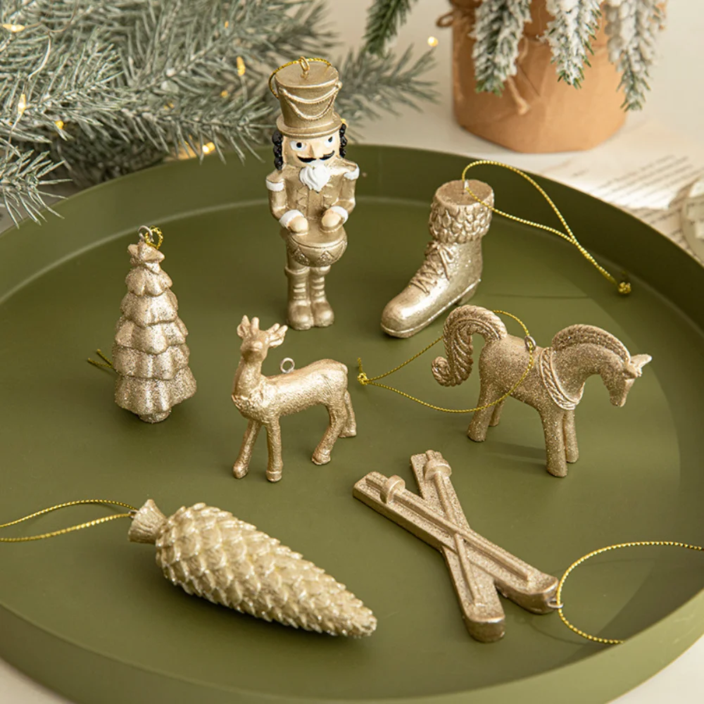 Golden Horse Nutcracker Deer Christmas Tree Foam Pendant Christmas Hanging Christmas Tree Decoration Xmas Party Favors