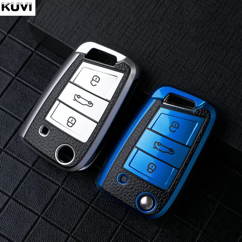 Couro TPU Car Flip Key Case, Capa para VW Volkswagen Golf 7, MK7, Tiguan, MK2, Seat, Ateca, Leon, FR, Ibiza, Skoda, Octavia, Kodiaq