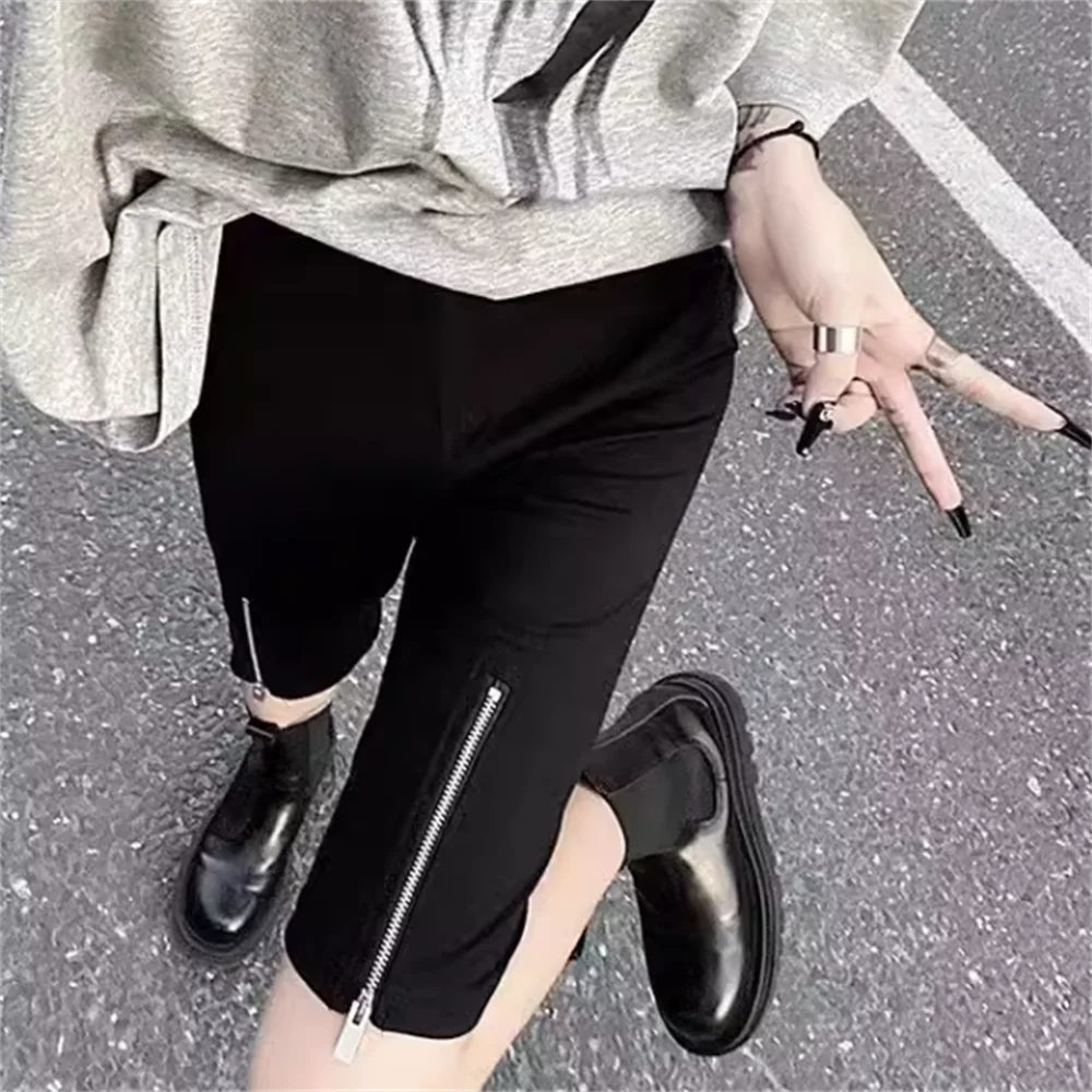 

Ride Knee Length trousers new zipper design slim waist bottomed shorts pants women