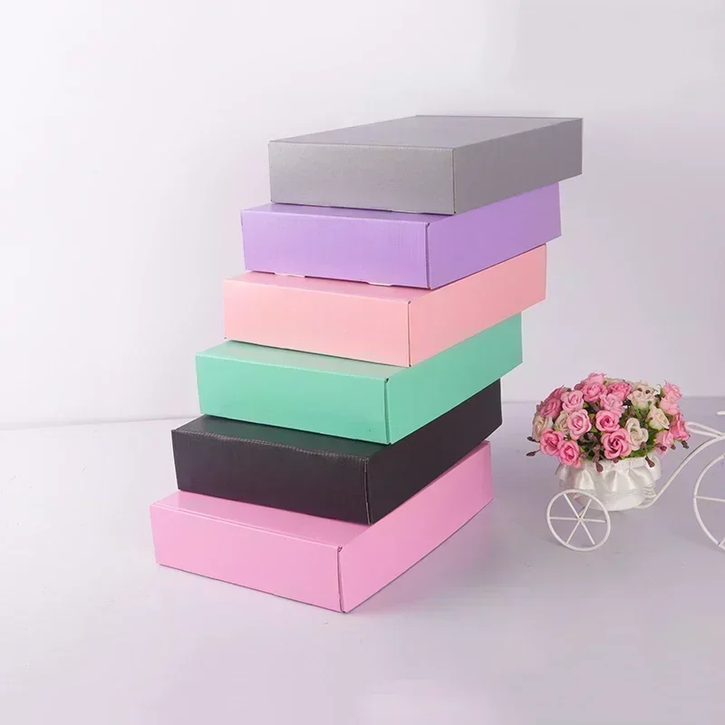 5Pcs/Lot Black / Gray / Pink Paper Cardboard Boxes For Business  Colour Paperboard Shipping Carton For Clothing/Gift