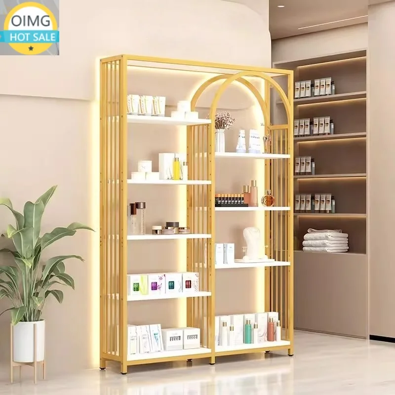 Modern Luxury Commercial Beauty Salon Display Shelf & Nail Skin Care Stand Spa Store Storage Rack Unfolded Metal Material
