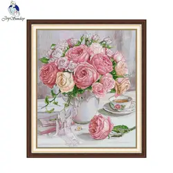 Joy Sunday Cross Stitch Kit Roses In Full Bloom HD Pattern Aida 16/14/11CT Counted Printed Canva DIY Embroidery Kit Decoration
