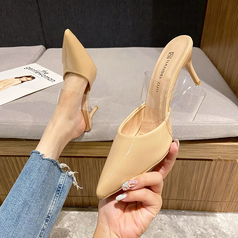 Pointed high heels summer women's shoes fashion metal decoration shallow mouth party women's shoes 7cm10cm