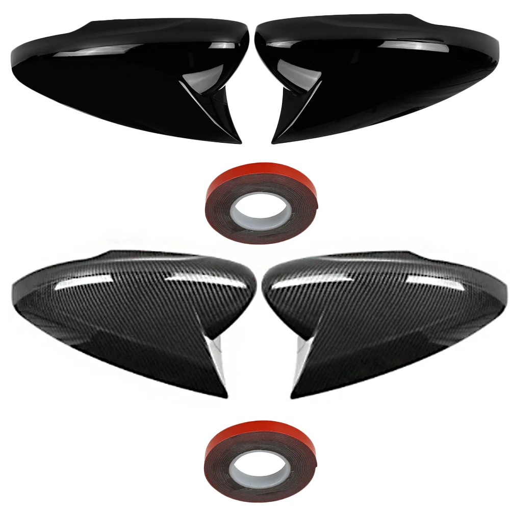 2Pcs Rearview Mirror Covers with Double-sided Tape Fit for Ford Mustang Mach E 2021-2022 Carbon Fiber Black / Glossy Black