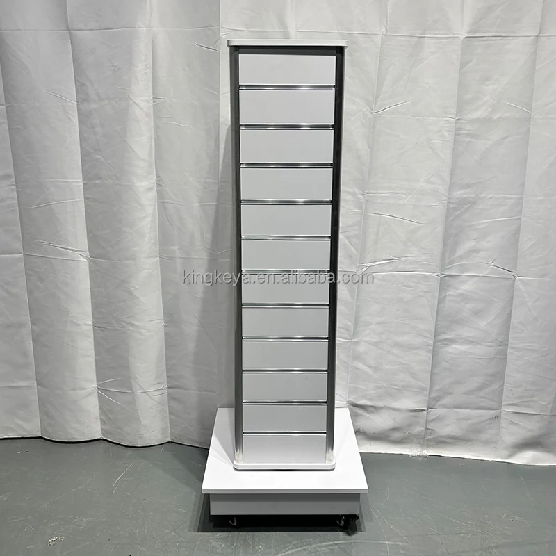Custom.HIKUYA Rak Display Slatwall Putar MDF Kustom Dengan Rak Display Perhiasan 4 Sisi Logam Rak Display Slatwall Putar T