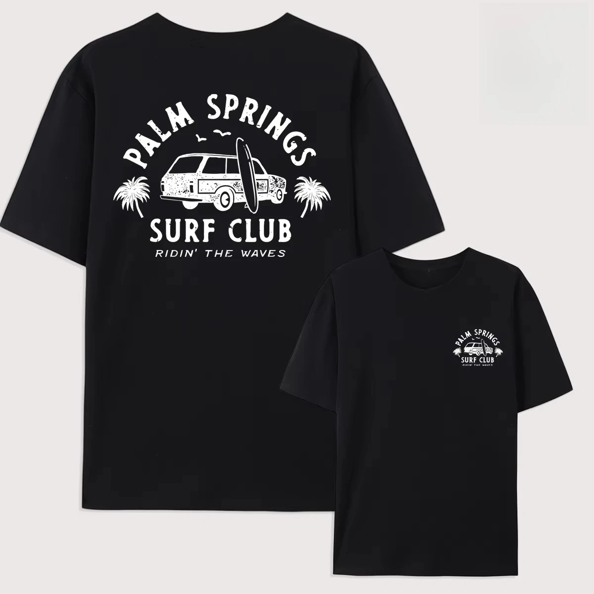 

Мужская футболка с принтом Palm Springs Surf Club, повседневная универсальная хлопковая футболка с короткими рукавами большого размера, спортивная одежда, летние футболки с круглым вырезом