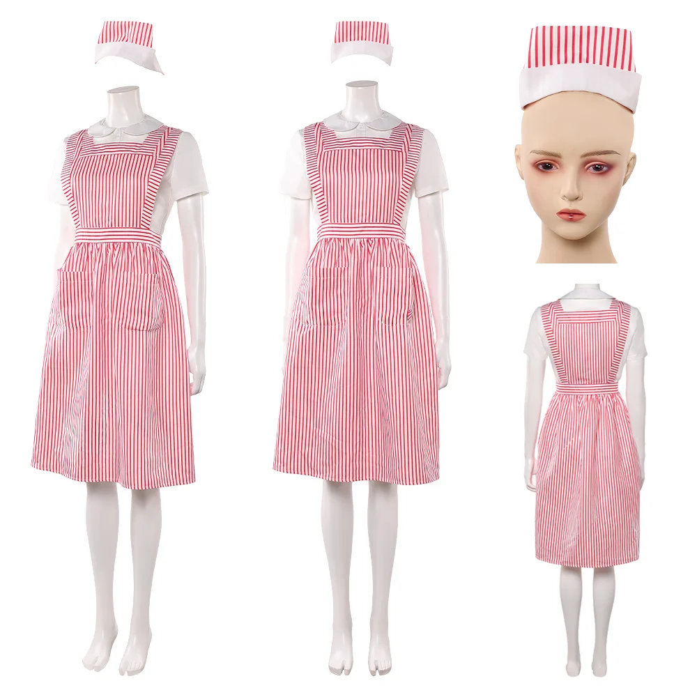 

Nancy Wheeler Nurse Cosplay Uniform TV ST Costume Classic Red white Striped Hat Adult Women Halloween Carnival Party Disguise