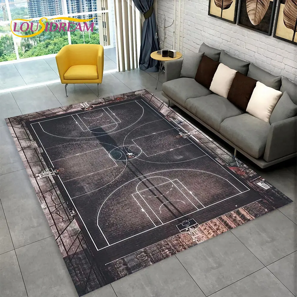 3D Basketball Cour Cartoon Area Rug Large,Carpet Rug for Living Room Bedroom Sofa Playroom Doormat Decor,Kids Non-slip Floor Mat view 2