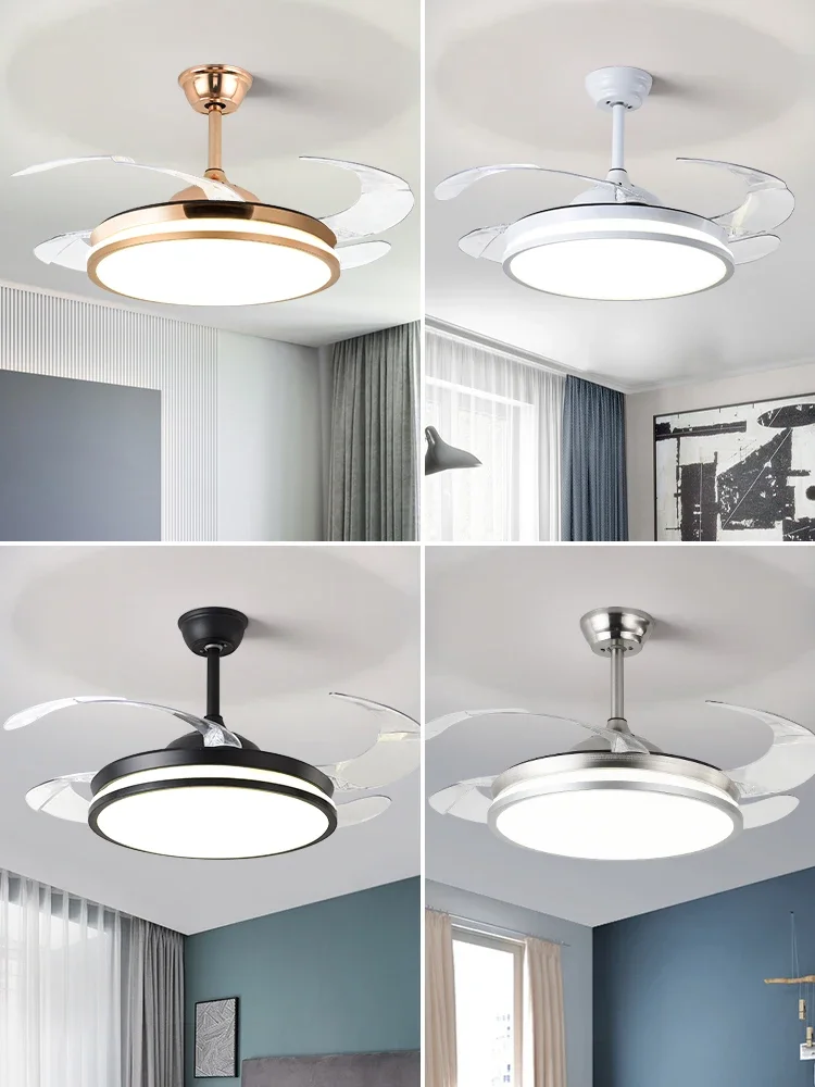 Modern Design Remote Control Dimming Low Noise 42 48 Inch 72W 96W Double Layer Aluminum Black Led Ceiling Fan Light summer cool