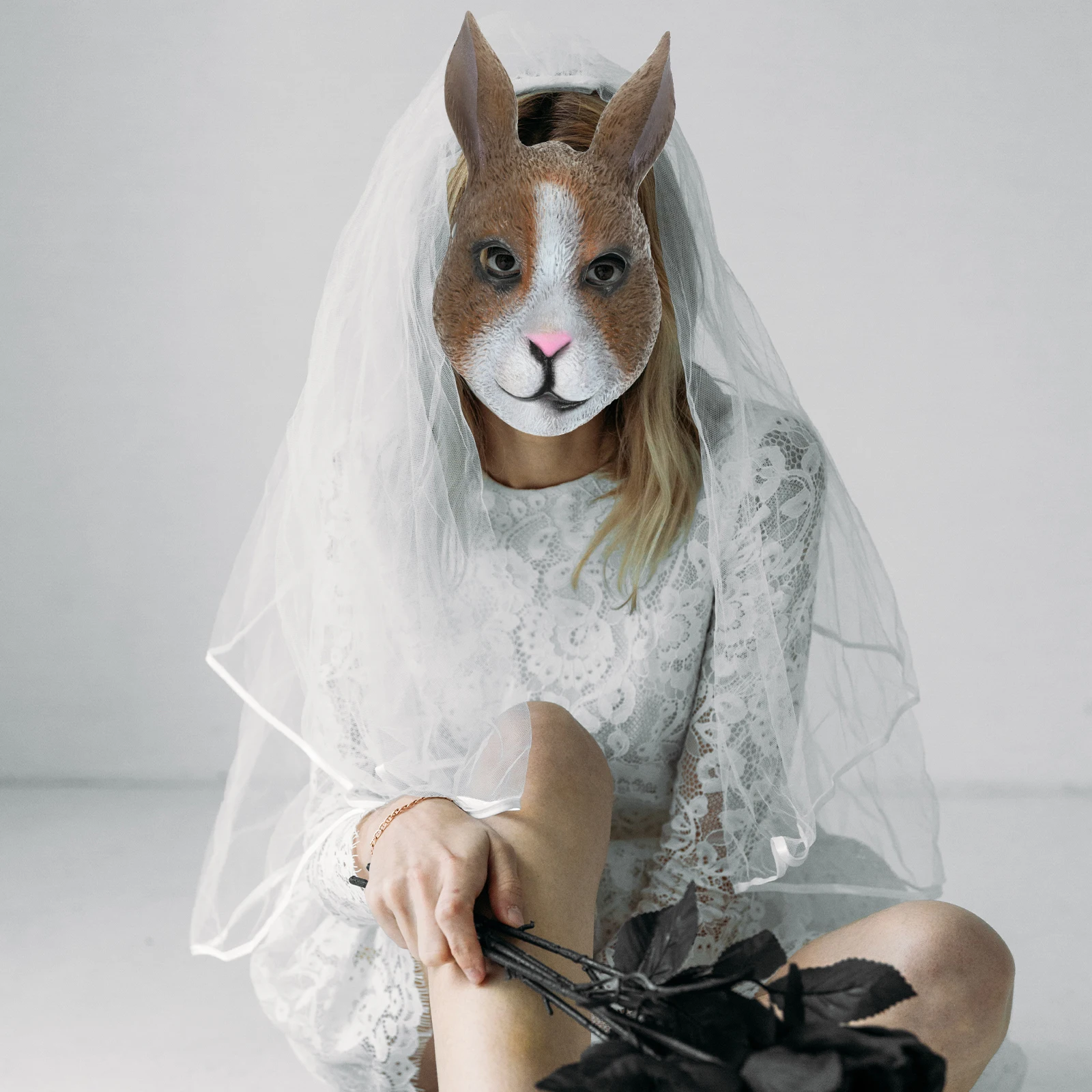 

Rabbit Mask Light Brown Realistic Design for Halloween Party Cosplay Costume Accessories Scary Fun Adult Masks PU Material