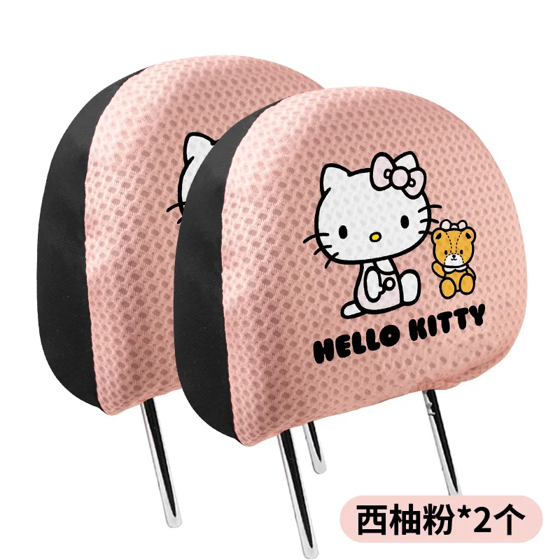 

Sanrio Universal Mesh Fabric Car Headrest Cover Breathable Full Wrap Hello Kitty Cute Cartoon Auto Seat Head Rest Protector
