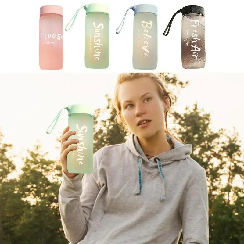 Frosted Water Cup 600ml Leak-proof Motivational Sports Water Bottle BPA Free Frosted Durable PP With Strap Reusable Water Bottle