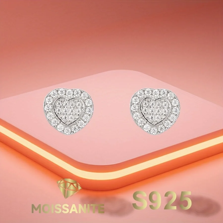 

Heart Moissanite Earrings S925 Silver Stud Earring for Women with Gra Certificate Wedding New 2025