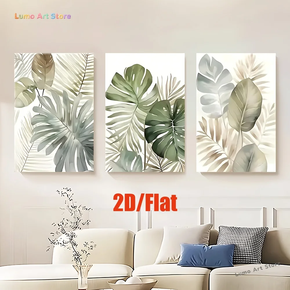 2D Flat 3pcs/set, Canvas Paintings-frameless, Monster Plant, Posters and Prints, Living Room, Office Decor, Wall Art