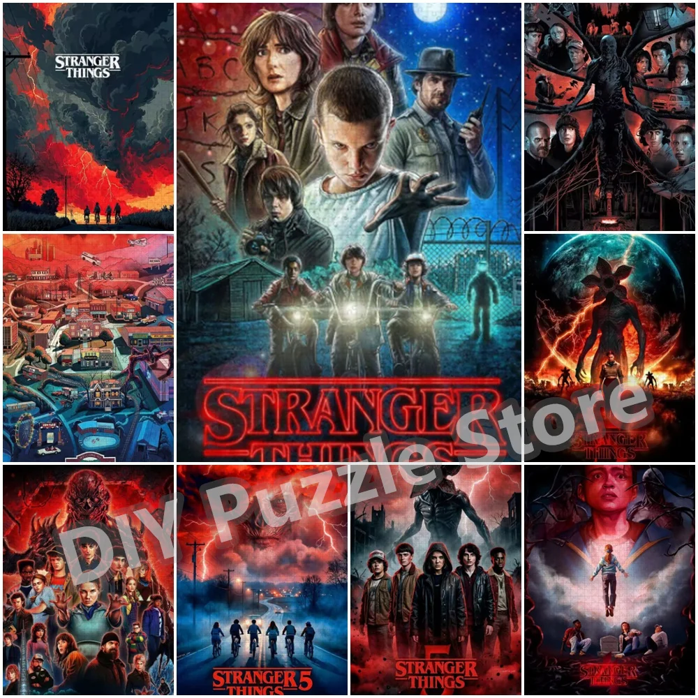 

Stranger Things Series Print Puzzle Horror Tv Show Characters Diy Assembled Intelligence Jigsaw Puzzles Stress Relief Toys Gifts