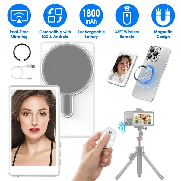 

Wireless Selfie Monitor for Phone Magnetic Vlog Screen 33FT Remote, Works with iOS & Android Live Streaming & Content Creation