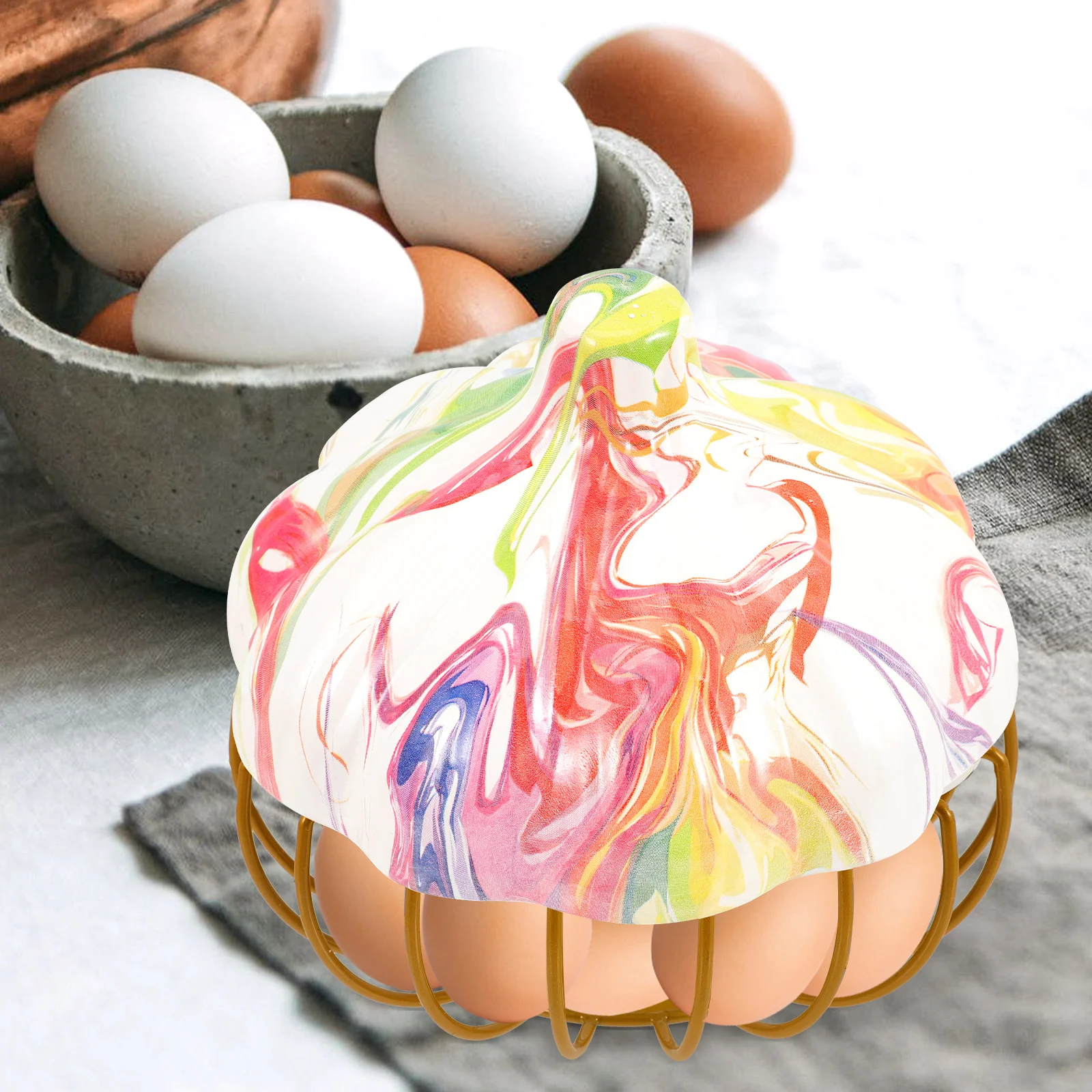 

Rustproof Iron Ceramic Garlic Storage Basket Multi-Function Fruit Egg Holder Countertop Bowl Home Decoration Household Accessory