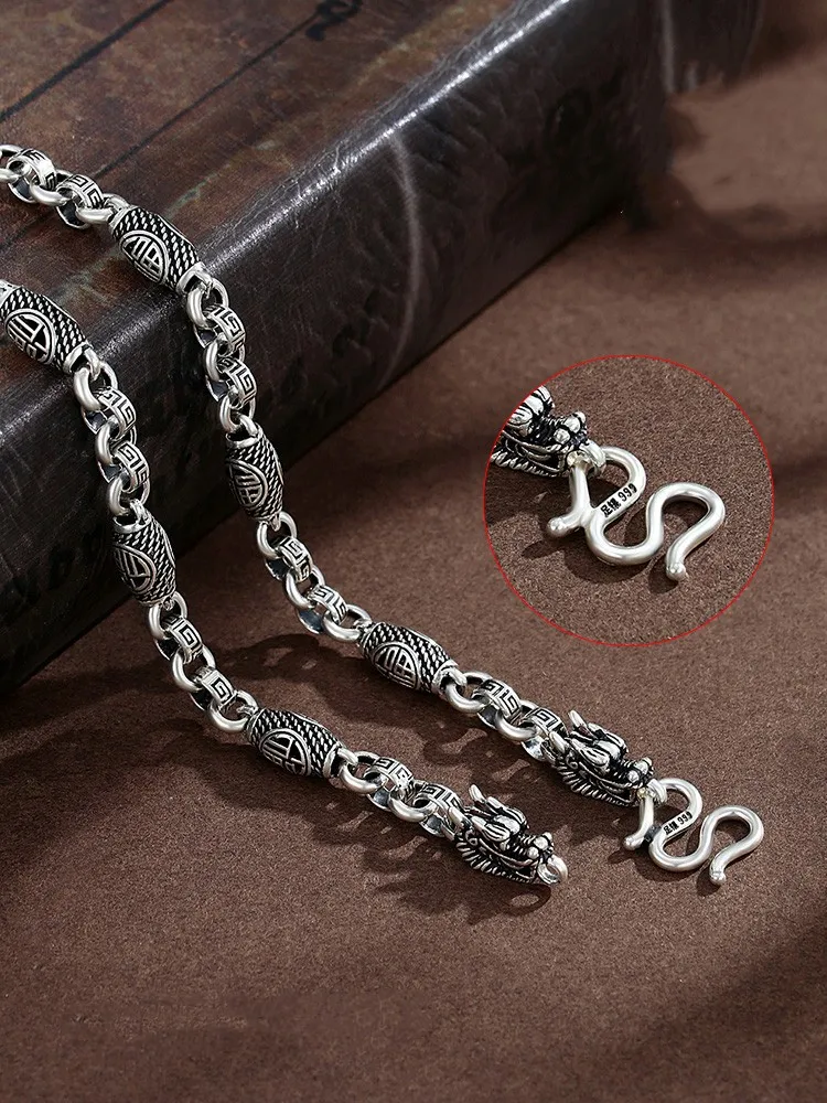 S925 Sterling Silver Women's Necklace Men's New Fashion Jewelry Personalized Versatile Retro Punk Dragon pattern party chain