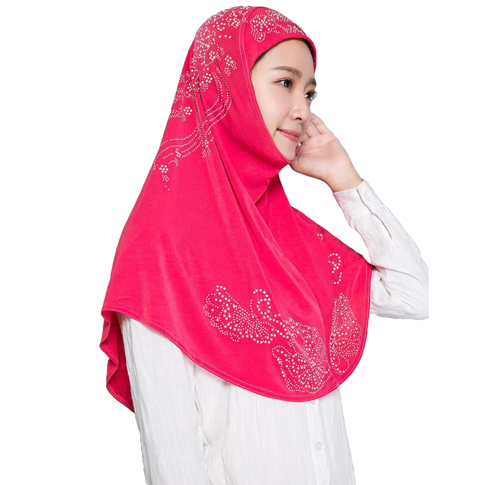 

One Piece Amira Muslim Women Hijab Rhinestone Instant Scarf Head Wrap Shawl Islamic Overhead Hijabs Pull On Ready To Wear Niqab