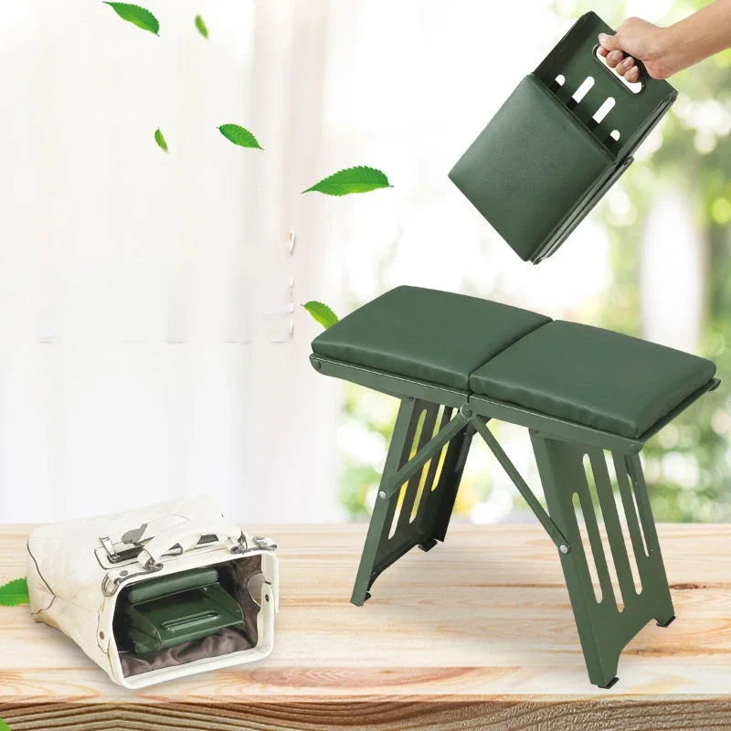 Folding Stool Portable Lightweight Chair Soft Cushion Household Outdoor Travel Ferroalloy Sturdy Stable Anti-scratch Feet