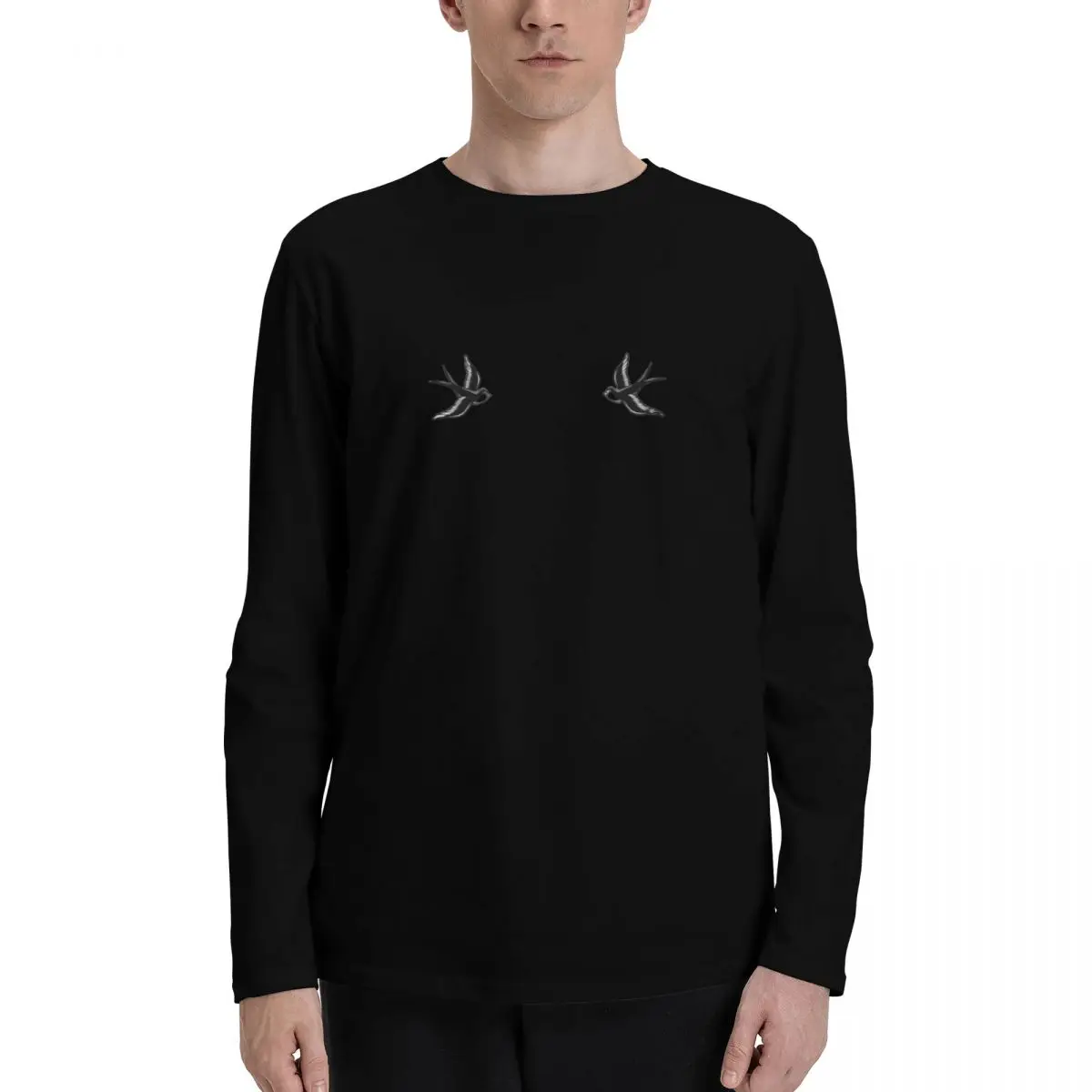 Sparrow_on_sholder Premium Men's Long Sleeve Tee - Classic Design with Superior Comfort for All-Day Wear