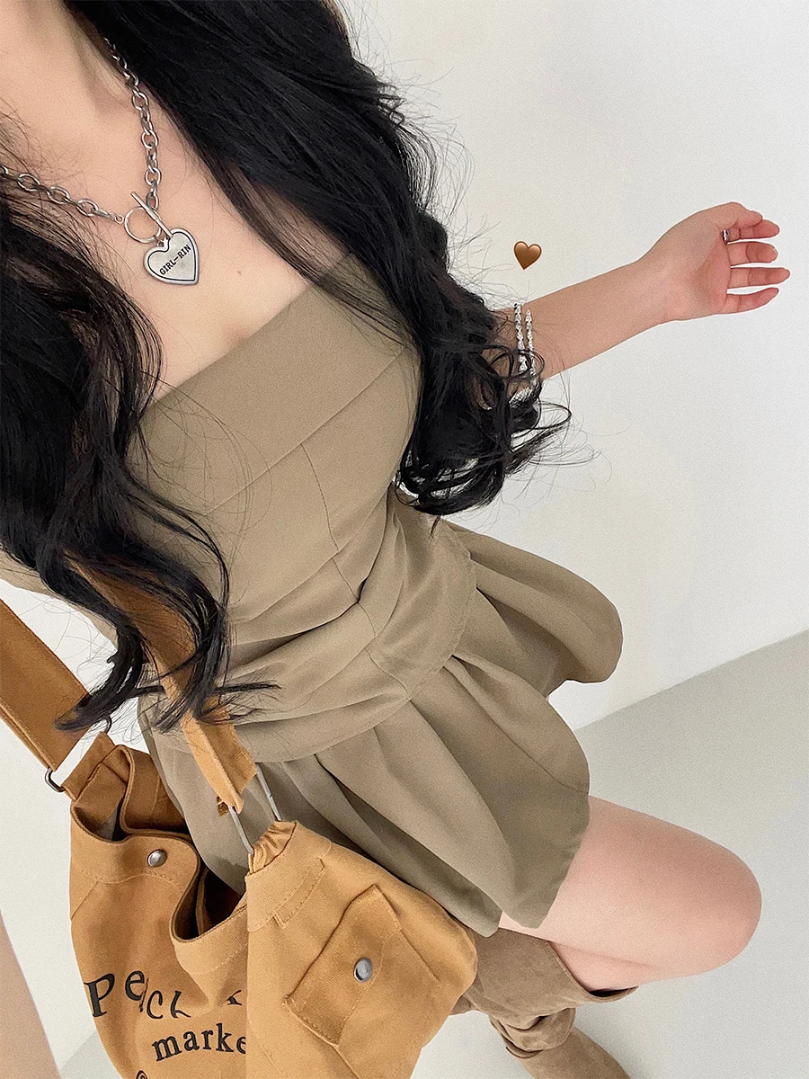 Korean Style Summer New Sexy Slim Folded Bra Vest High Waist Pleated A-line Short Skirt Suit Cute Outfits For Women X8G1 