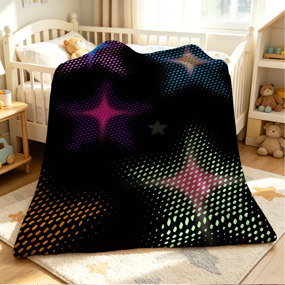 Neon Stars Flannel Blanket Warm Soft Halloween Christmas Couch Warm Cozy Decorative Decor Gift for All Season