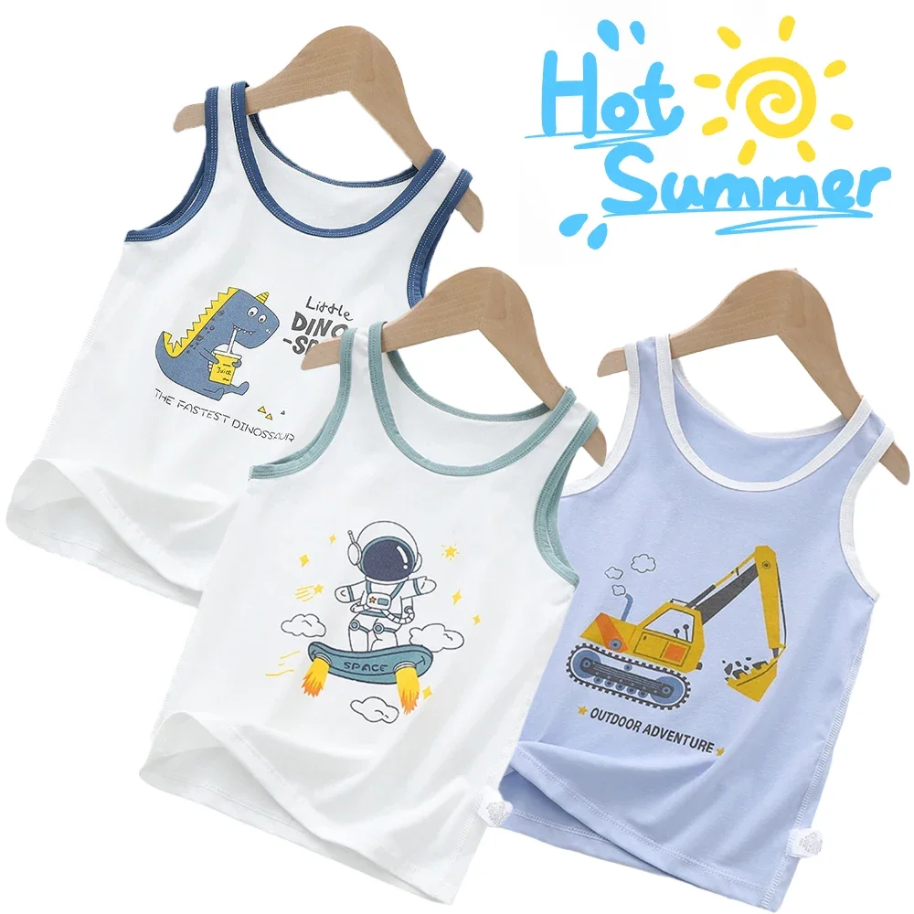 

1pc Summer Kids Tops Clothes Cartoon Sleeveless Tank Breathable Cotton Children T-shirt Vest Top Clothing Outfit Boys 2-9 Years