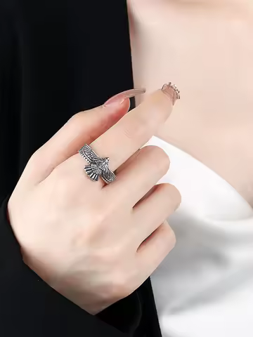 Buyee 925 Sterling Silver Male Ring Finger Elegant Gray Eagle Open Ring for Men Fashion Rock Punk Fine Jewelry Circle