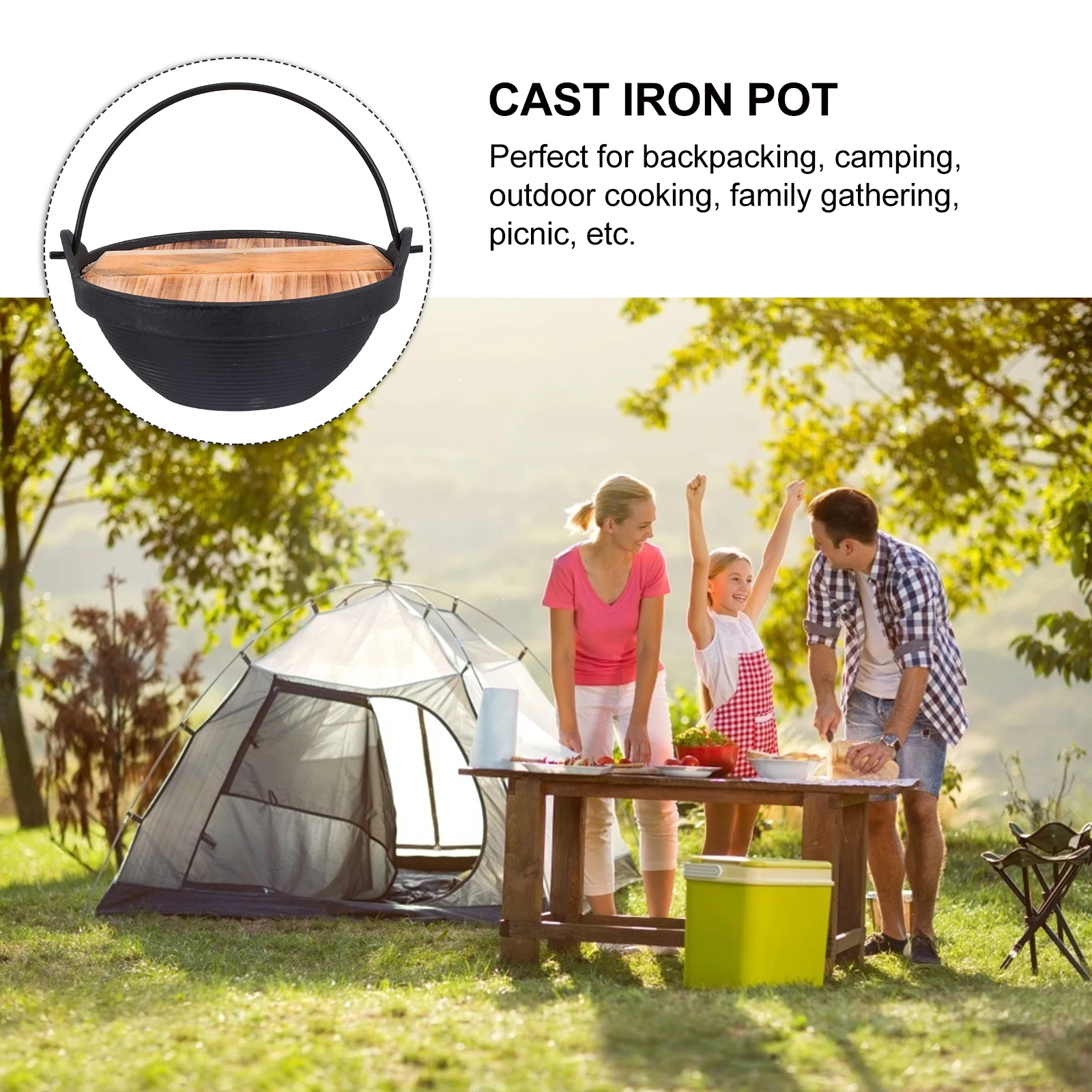

1 set Single Person Mini Hot Cast Iron Cooking Pot For Camping Hiking Picnic Outdoor Saucepan Multifunctional Stockpot Non-Stick