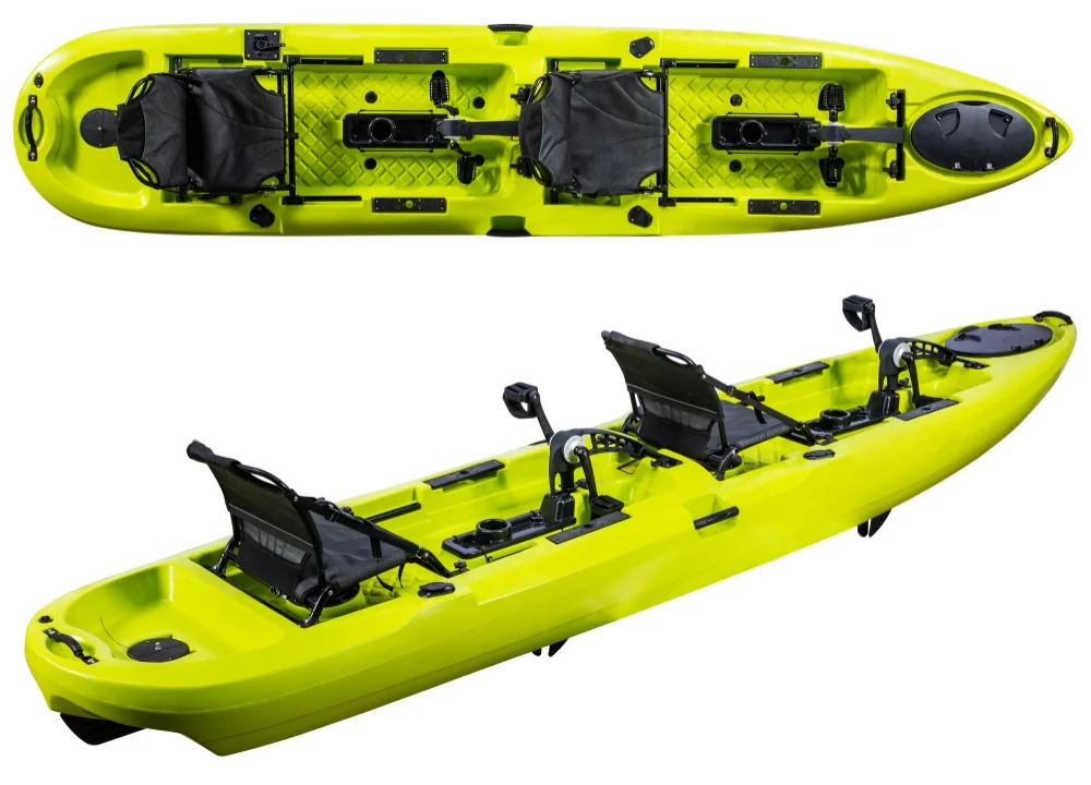 Pedal Kayak panggang HDPE ganda 14 kaki, Pedal Kayak memancing Tandem dengan sistem Pedal atau Motor 2 orang 2 tempat duduk