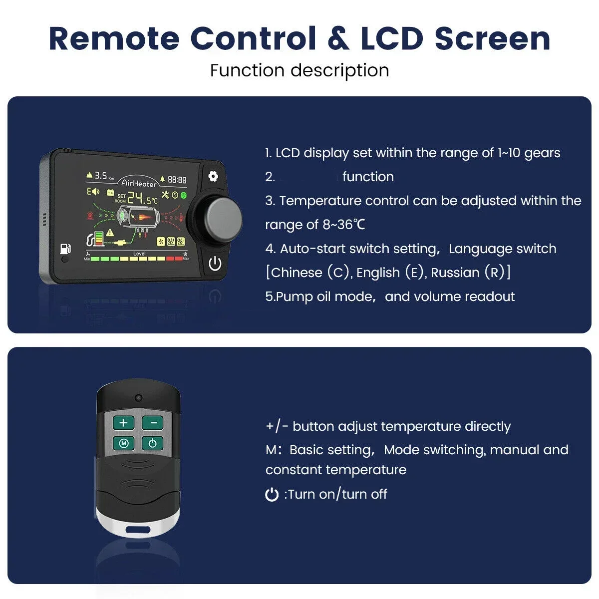 Air Diesels Air Heater LCD Monitor Switch Car Heater 12V 24V LCD Switch Parking Controller Remote Control 3/5 Wires Car Accessor