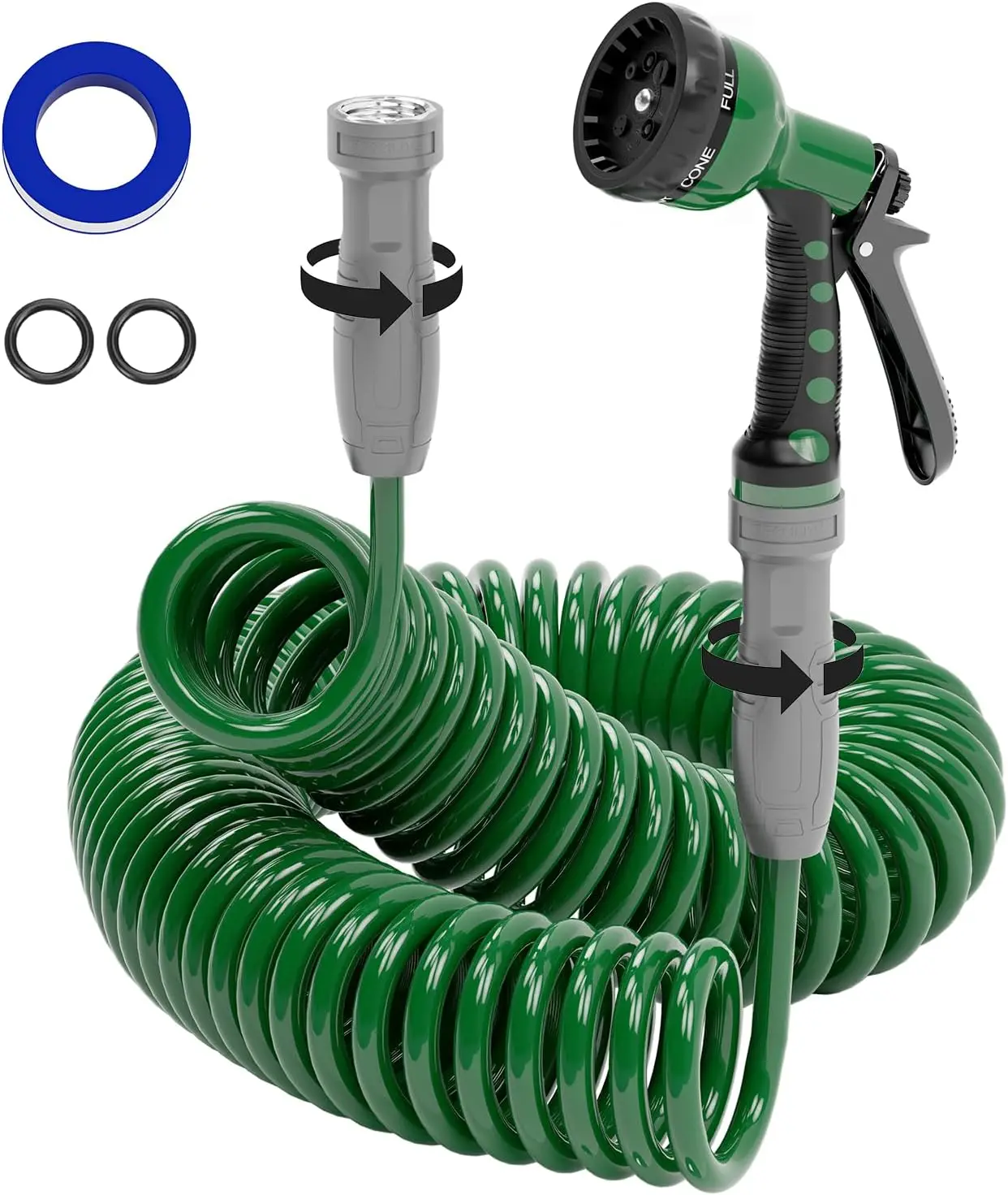 

75FT Lightweight Coil Garden Hose with 6-Pattern Spray Nozzle, Flexible for Yard, Patio, Greenhouse