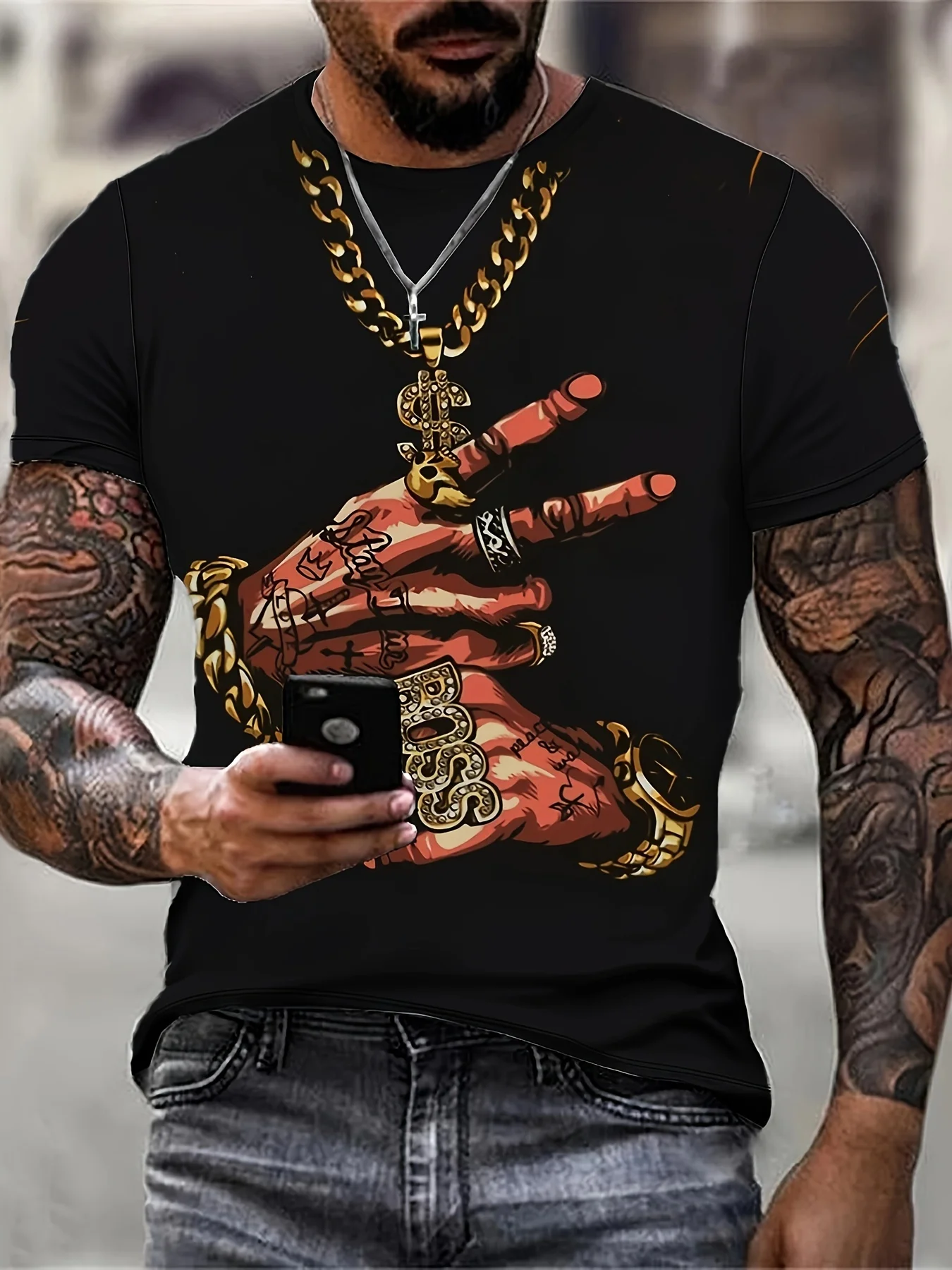 Outdoor Summer Men‘s 3D Finger print Clothing Casual Short-Sleeved Round Neck Oversize Fashion Sports T-Shirt