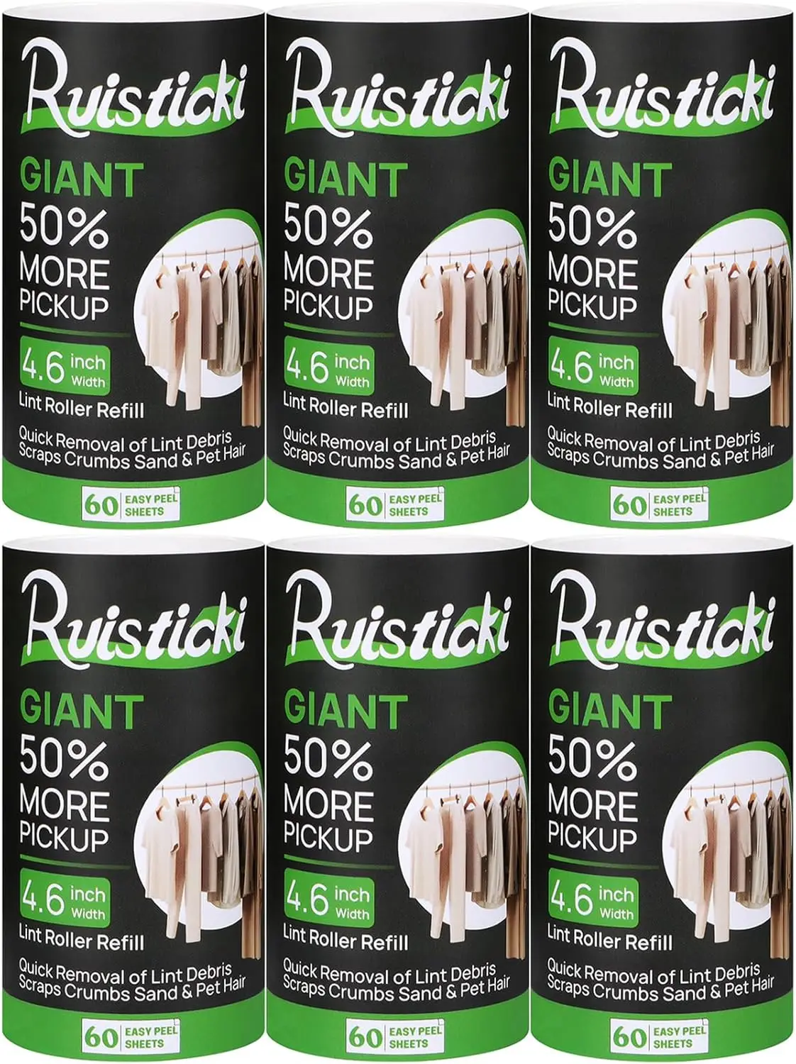 

4.6 Inch Giant Pet Hair Roller Refill, Extra Sticky 60 Sheets Each - 6 Pack, 360 Sheets Total