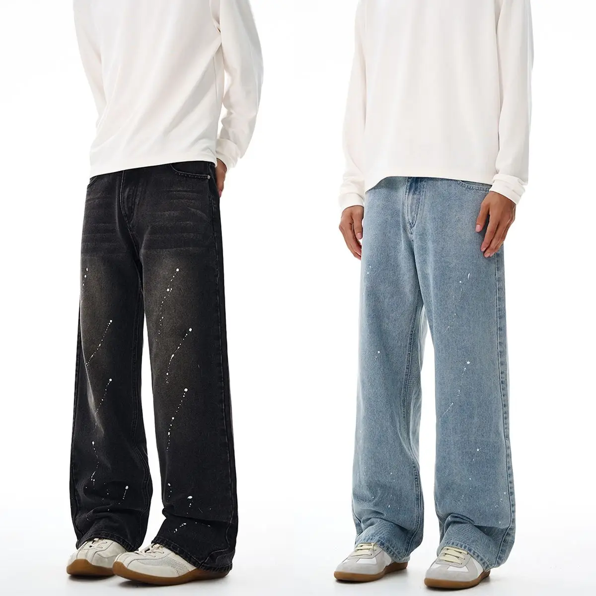الرجال حجم كبير المألوف الربيع والخريف غسلها مستقيم الساق الجينز الرجعية تنوعا فضفاضة و البالية سراويل تقليدية جديد