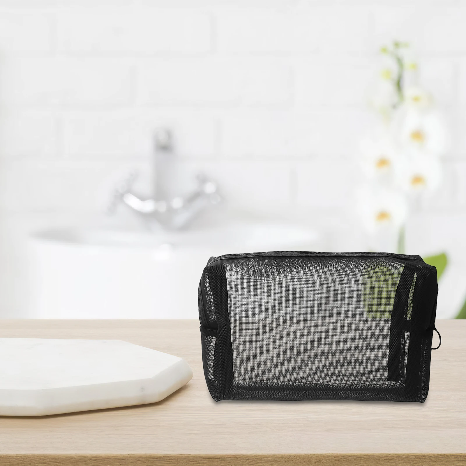 حقيبة مكياج شبكية مكونة من 3 قطع، حقيبة سفر شفافة لتنظيم أدوات الزينة للاستخدام اليومي - محمولة بسحاب #6