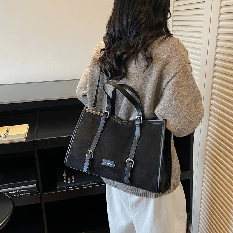 Simple retro suede bag women's commuter shoulder messenger bag casual portable tote bag