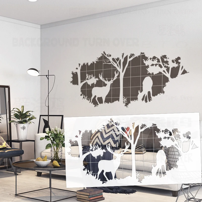 

62 см - 104 см трафарет настенный для рисования, шаблон для декора, для покраски мебели, шпаклевка, лес, олень, тень, силуэт S583