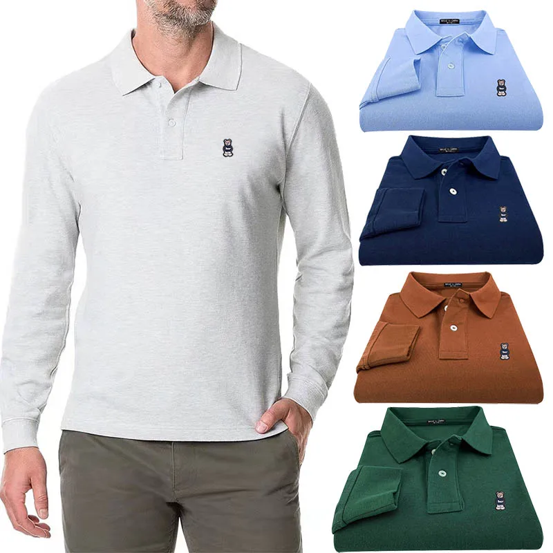 High Quality 100% Cotton Embroidery Mens Polos Shirts Casual Clothing Sportswear Long Sleeve Polo Hommes Male Tops Tee RL812