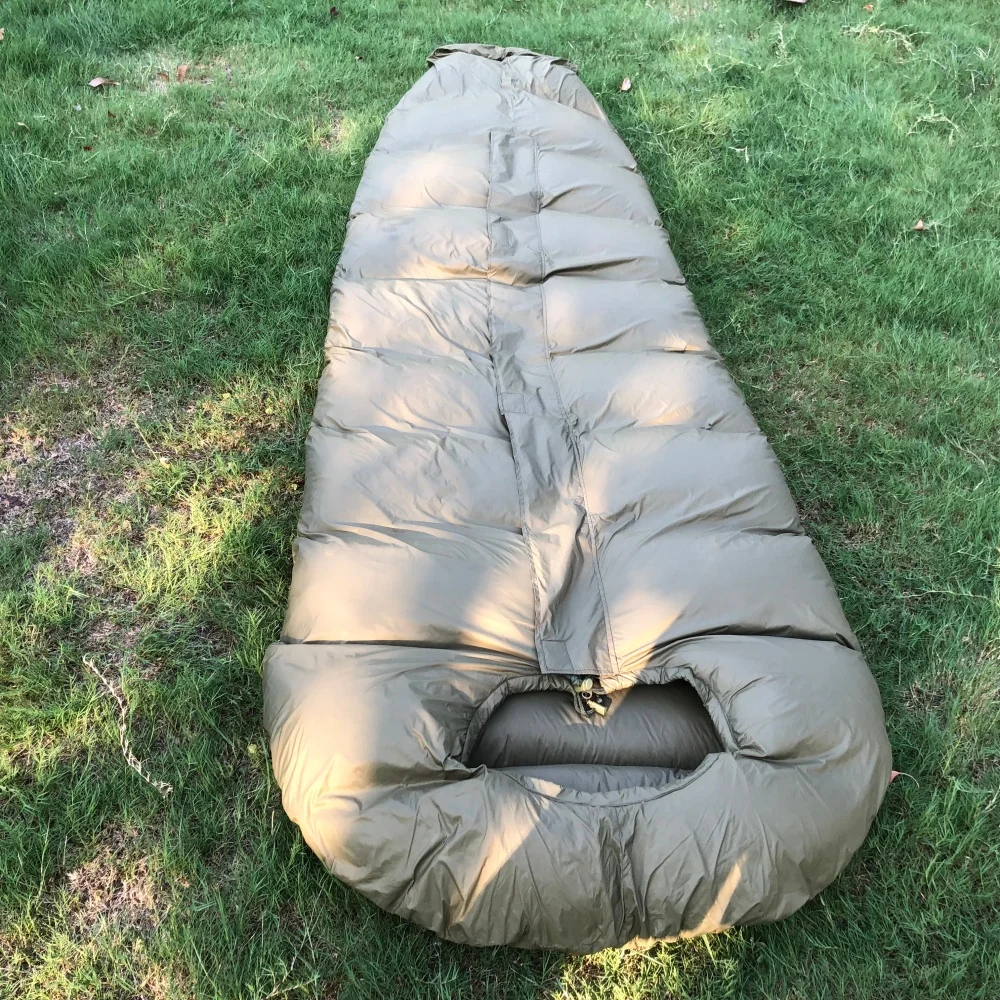 Professional Down Sleeping Bag Center-Front Zipper H-Chambers Mummy Shape Waterproof Microfiber Nylon