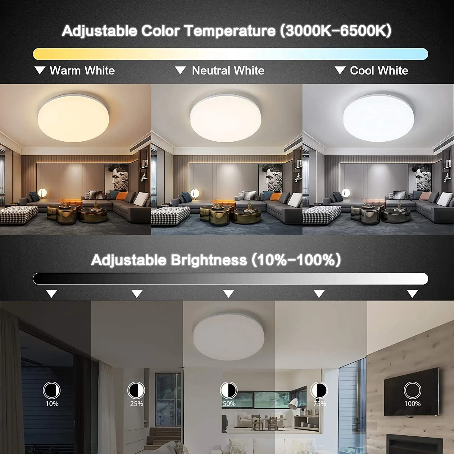 Smart LED Ceiling Light with RGB Backlight Bluetooth Tuya APP Remote Control Dimming Living Room Bedroom Home Decor Ambient Lamp