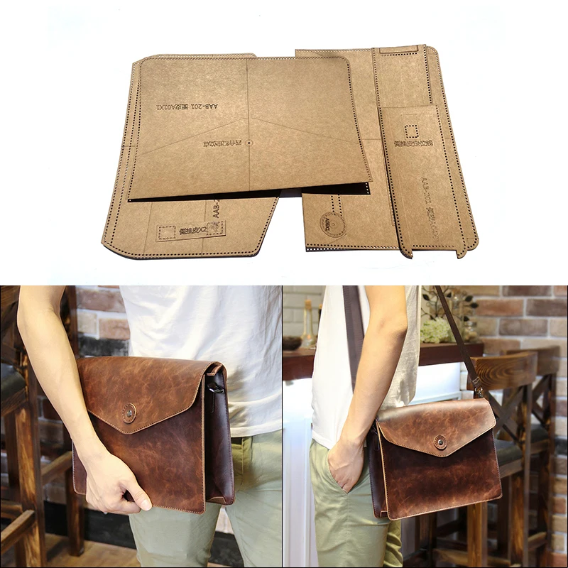 DIY Leather Kraft Paper messenger Bag Sewing Pattern diy handmade Craft Template 30x22x7CM